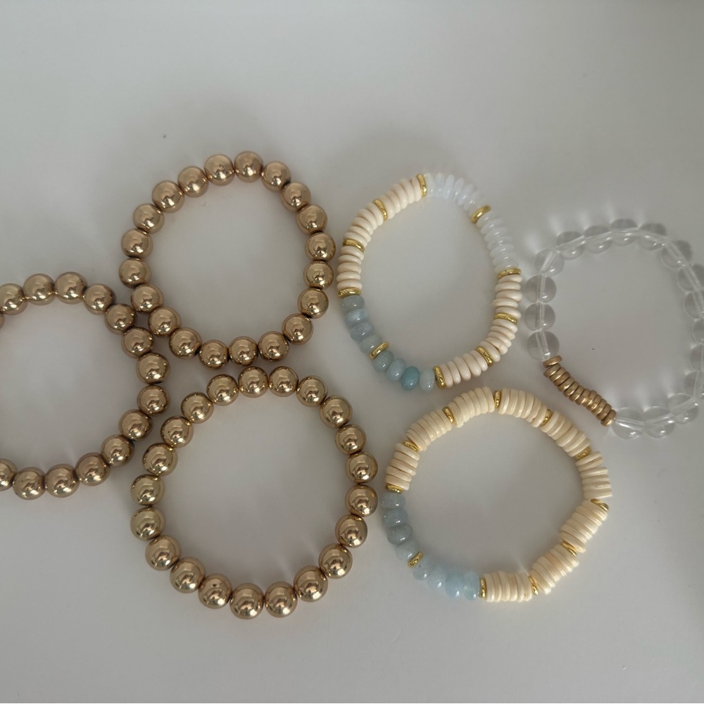 Elegant Gold and Cream Beaded Bracelet Set